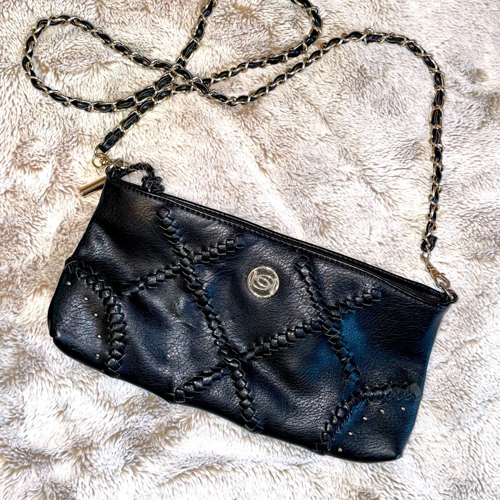 Black faux leather BEBE across body bag